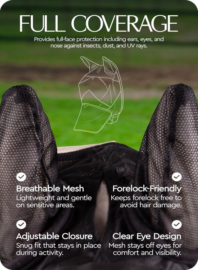 HORZE Horse Fly Mask with Nose Cover and Ears | Durable Micro Mesh with UV Protection - Light Brown/Black - Cob - Image 5